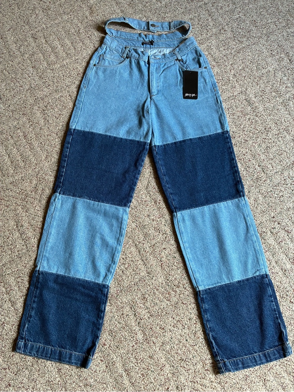 Nasty Gal Two-Tone Blue Patchwork Wide Leg Jeans